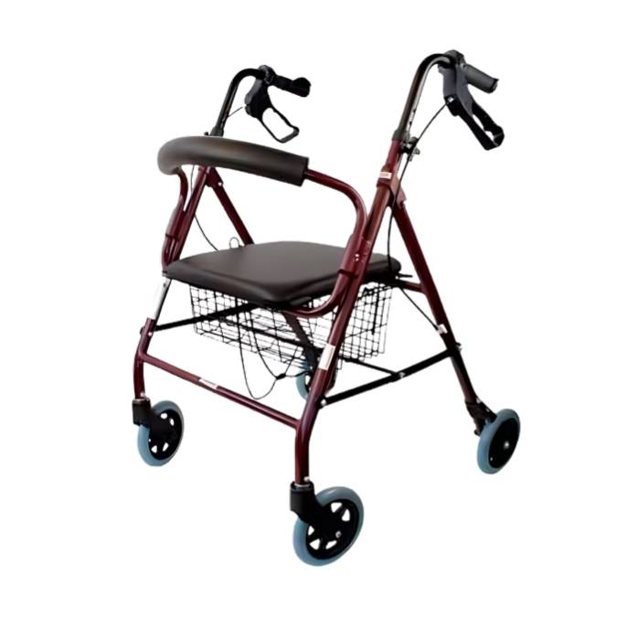 Caminador Rollator, con frenos, asiento y cesta, ideal para largos paseos, disponible para alquilar y para comprar. Alquiler andador