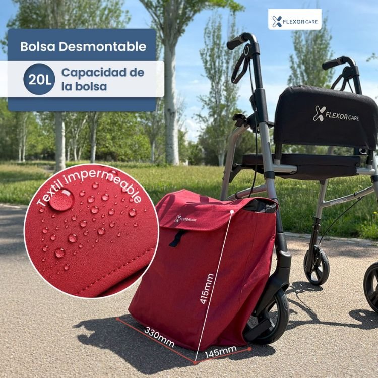 Andador con asiento para personas mayores con ruedas grandes y estructura estable