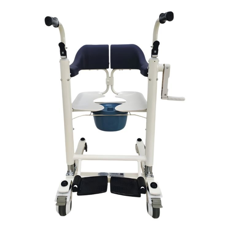 Silla de ducha y WC para uso domiciliario y geriátrico en Catalunya, vista trasera con respaldo y frenos