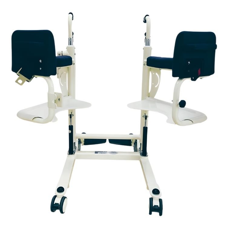 Silla de ducha y WC para personas con movilidad reducida en Catalunya, vista frontal con estructura regulable